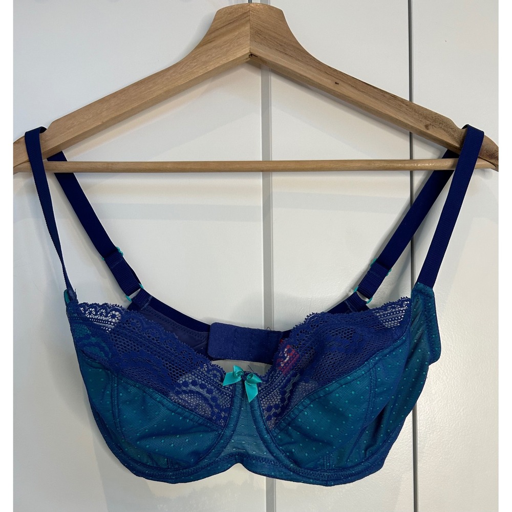 Cleo by Panache Hettie Balconnet Bra Blue Teal Lace Polka Dot 28G 9011‎